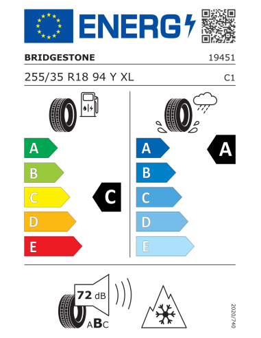 Bridgestone A-005 EVO 255/35 R18 94 Y EXTRALOAD